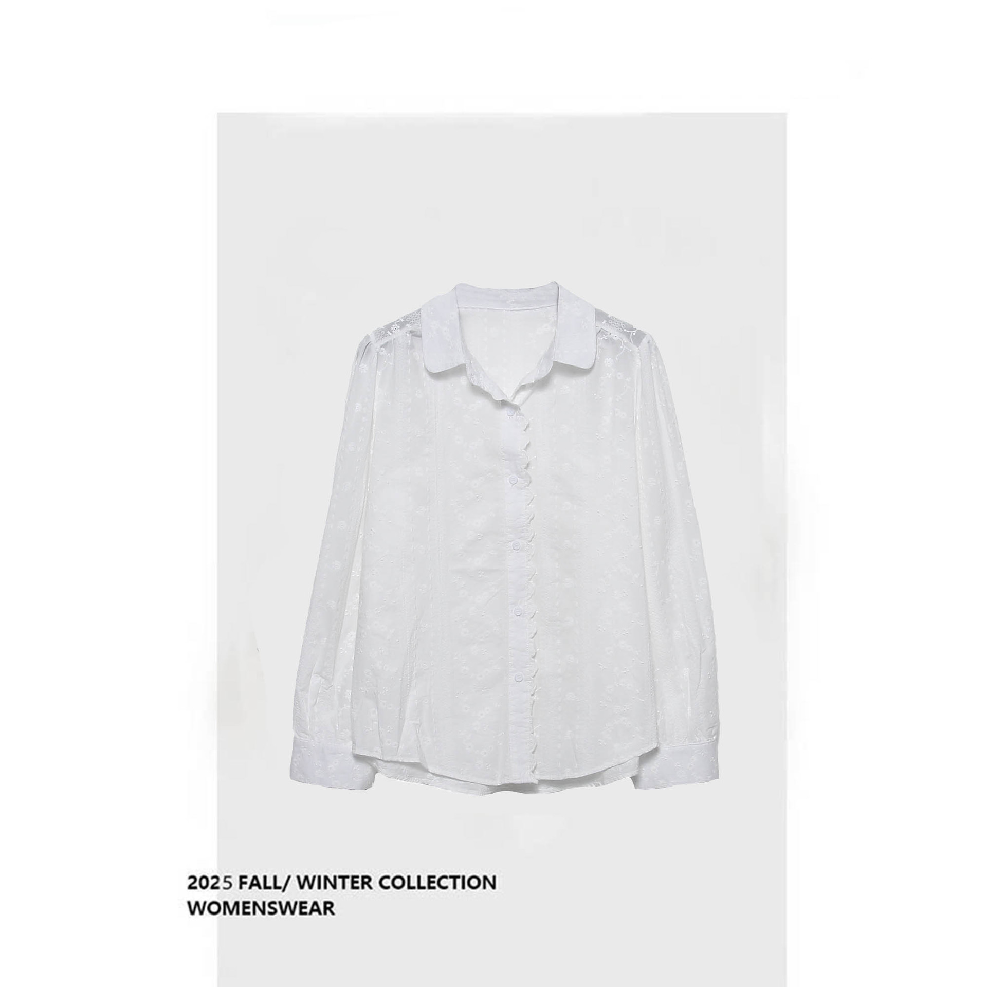 春装 日系森女系重工刺绣花朵纯色女开衫长袖休闲衬衫（76089）