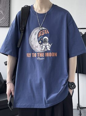 纯棉宽松大码男士港风印花短袖T
