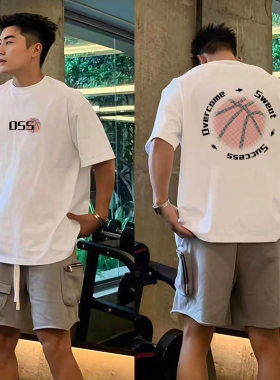 篮球款纯棉特大码300斤美式痞帅男款t恤短袖夏季潮牌青年上衣