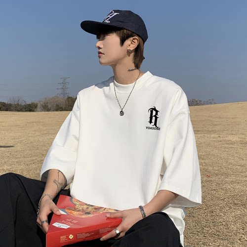 纯棉短袖T恤男士宽松大码半袖休闲百搭潮牌ins圆领印花夏季体恤夏