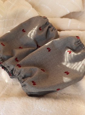 灰色气质短款袖套植绒蝴蝶结羽绒服毛衣护袖秋冬简约裹袖头套手工