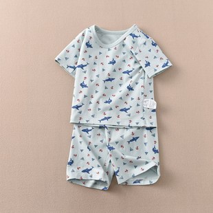 外贸2024夏季儿童睡衣纯棉男女童海洋鲨鱼宝宝小恐龙工程车家居服