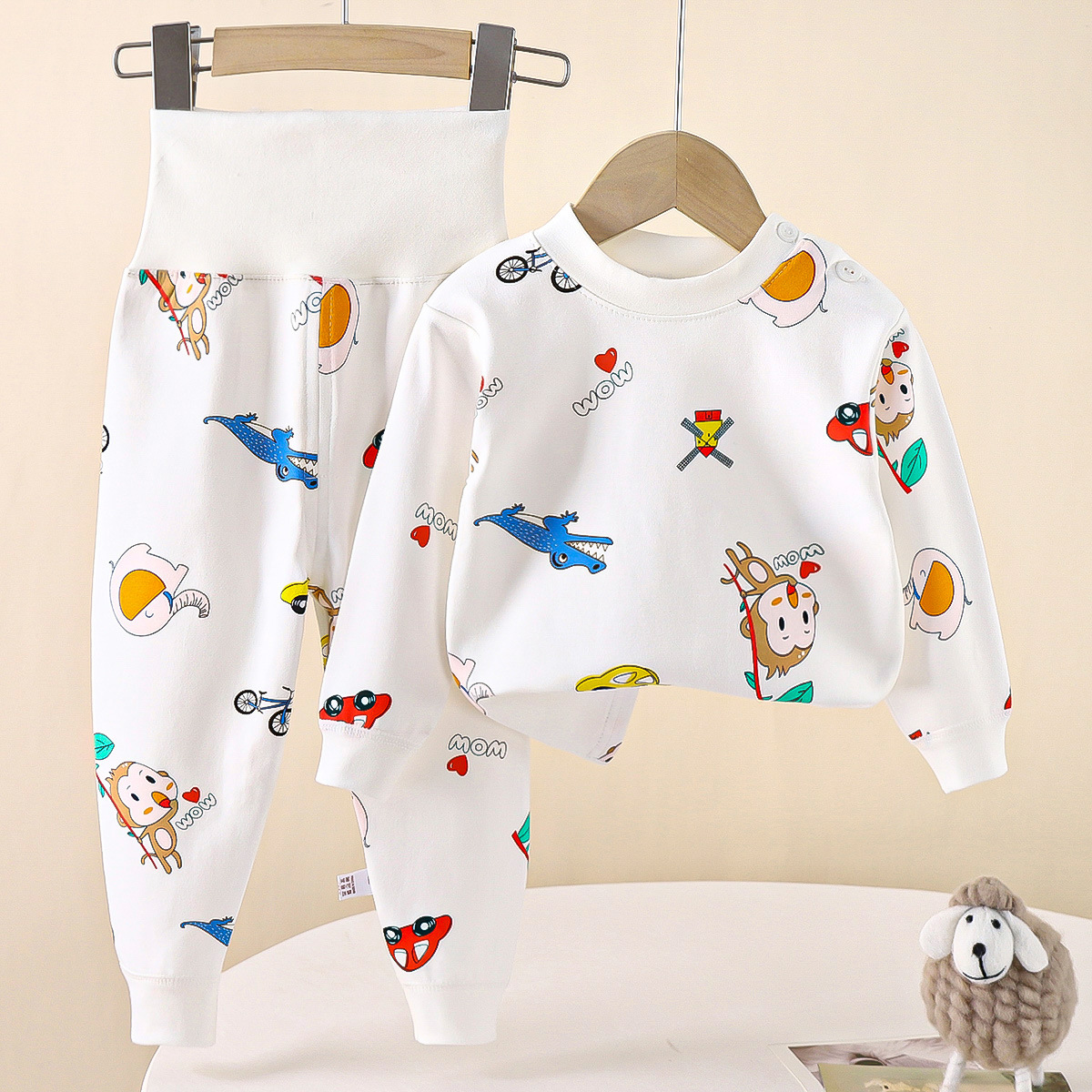 秋季儿童秋衣秋裤纯棉男童猴子鳄鱼大象汽车睡衣宝宝婴儿护肚内衣