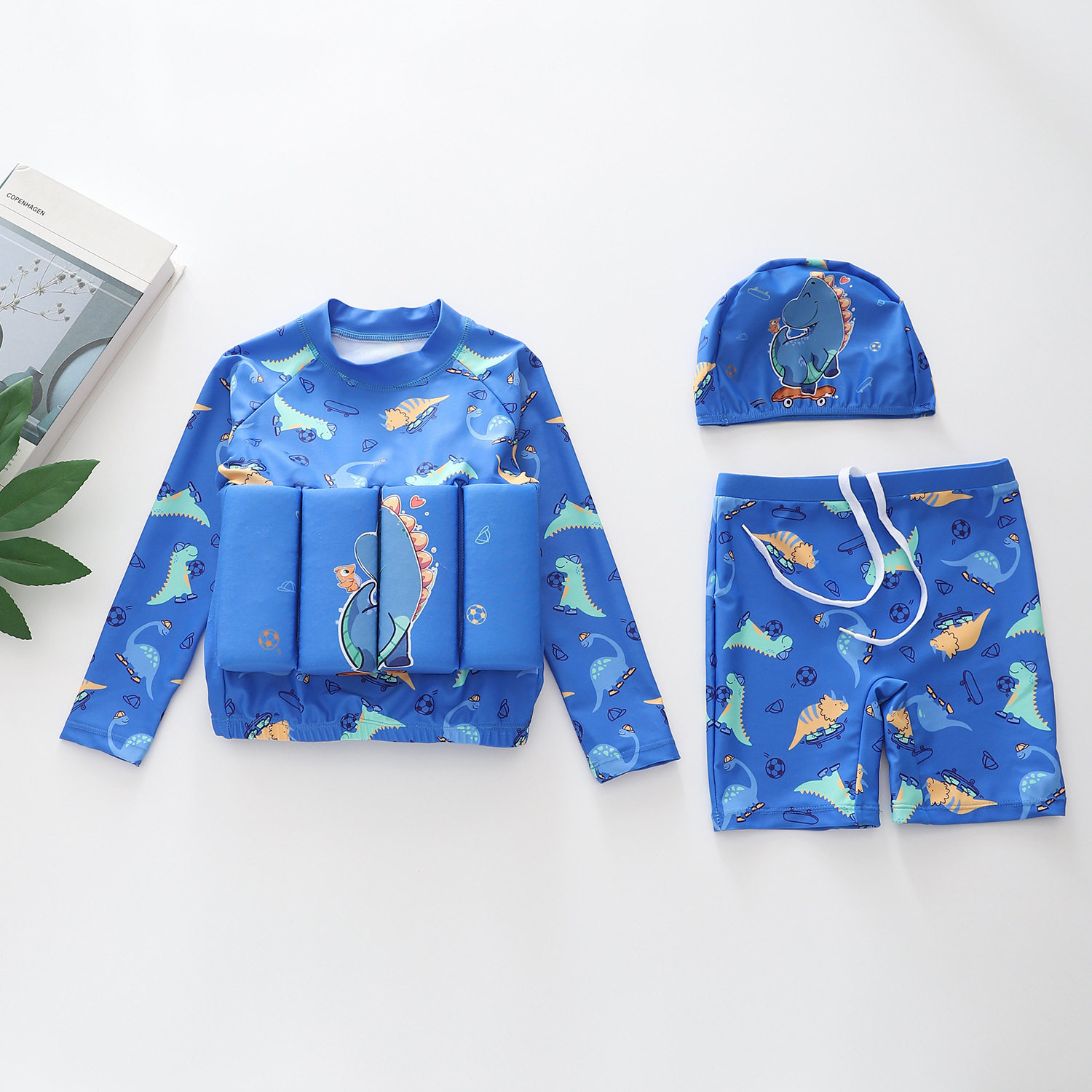 儿童泳衣速干男童浮力游泳衣服宝宝霸王龙三角龙滑板恐龙分体泳装