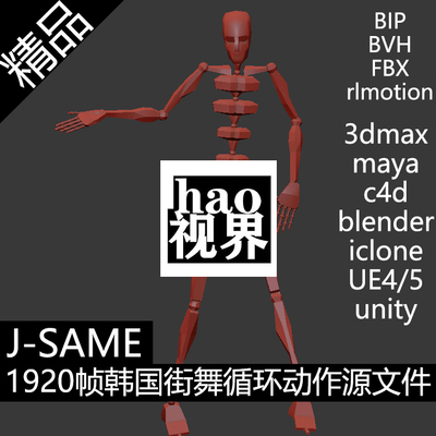 BIP韩国舞蹈一分半循环动作捕捉文件FBX/BVH/RLMOTION/ICLONE/max