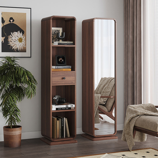 实木旋转穿衣镜书柜客厅落地柜带镜换衣镜角柜沙发边柜书房收纳柜