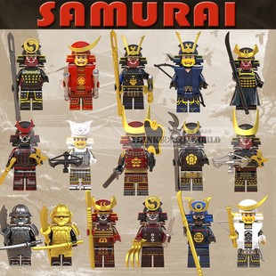 颗粒积木战国盔甲玩具WM6096中国积木人仔第三方 WM6090日武士拼装