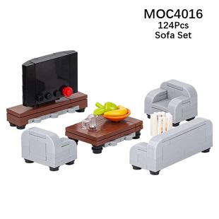 中国积木MOC 仿真城市模型家具庭院装饰花朵办公桌椅拼装积木玩具