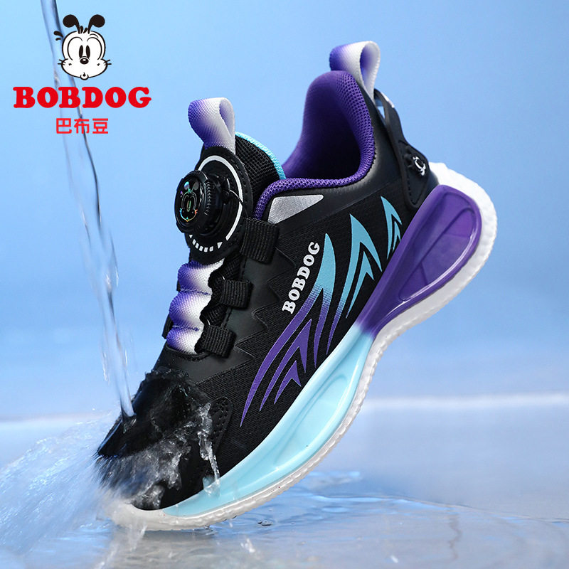 巴布豆女童鞋子2026新款春季皮面防水女孩旋转扣中大童儿童运动鞋