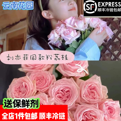 送人花束粉荔枝刘亦菲同款玫瑰