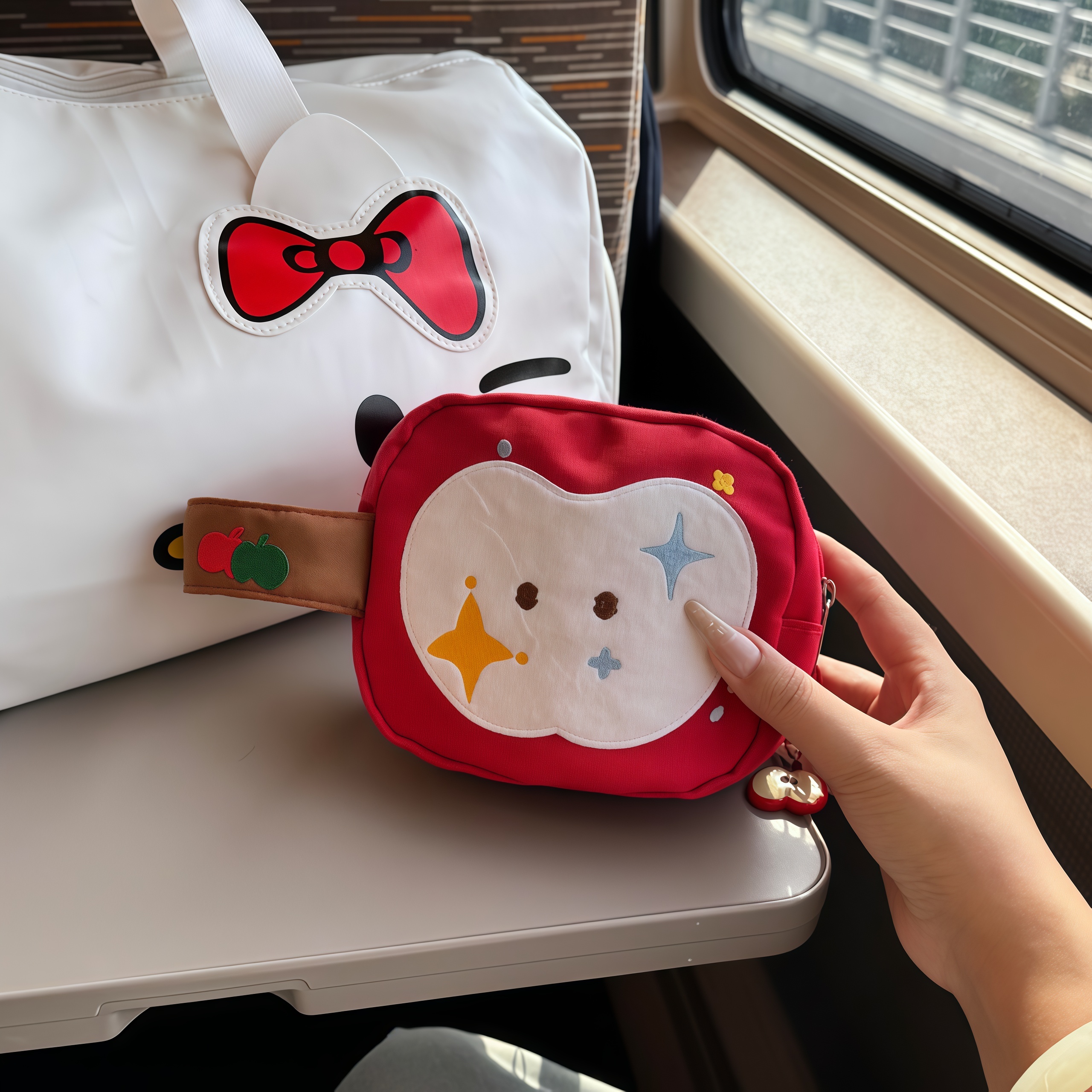 大容量便携拍立得包相机袋相机包韩系新款可爱苹果刺绣化妆收纳包