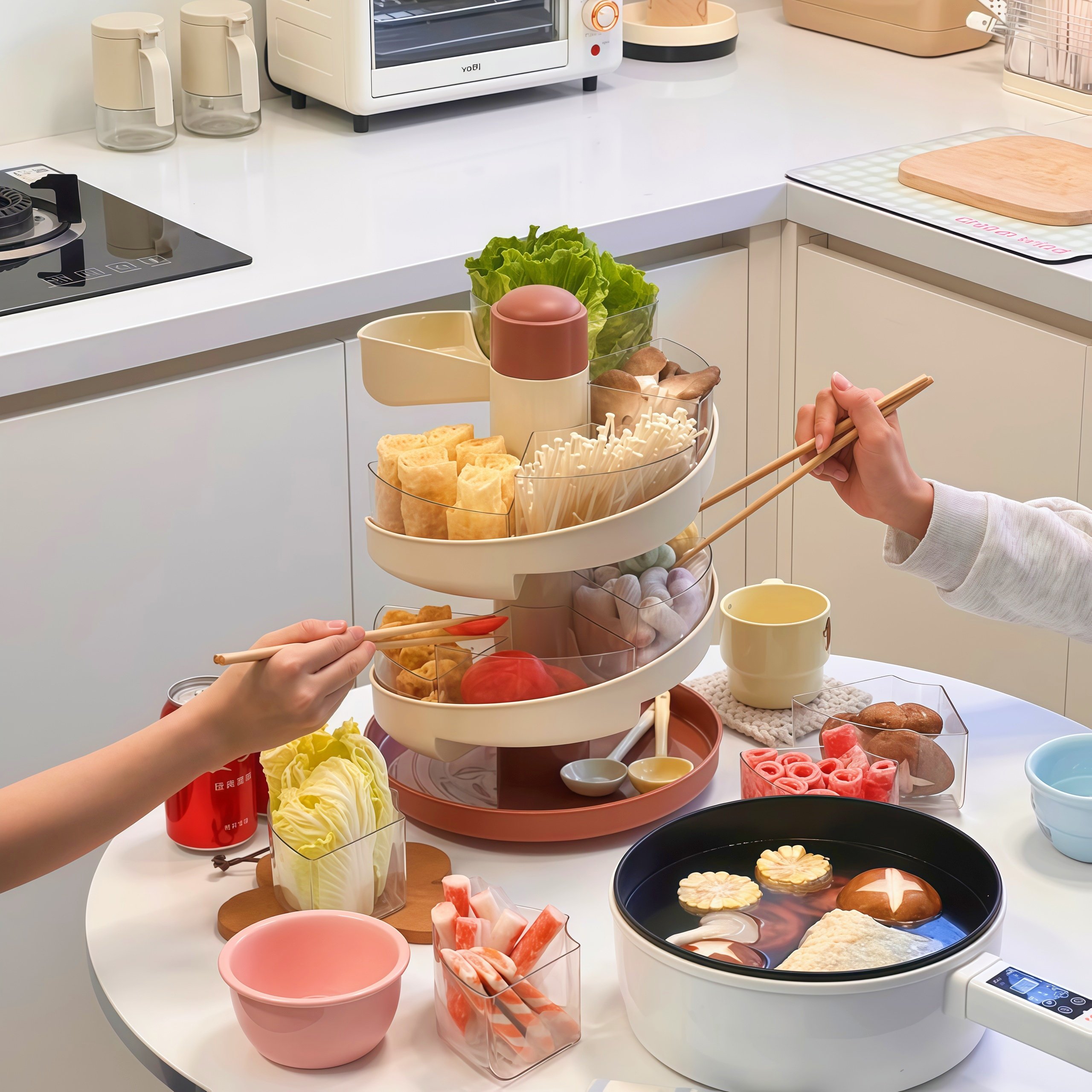 多层旋转火锅配菜盘家用分格备菜盘厨房收纳神器客厅分层果盘简约,厨房/烹饪用具,配菜/备菜盘,淘宝优惠券,粉丝福利购,淘宝优惠卷