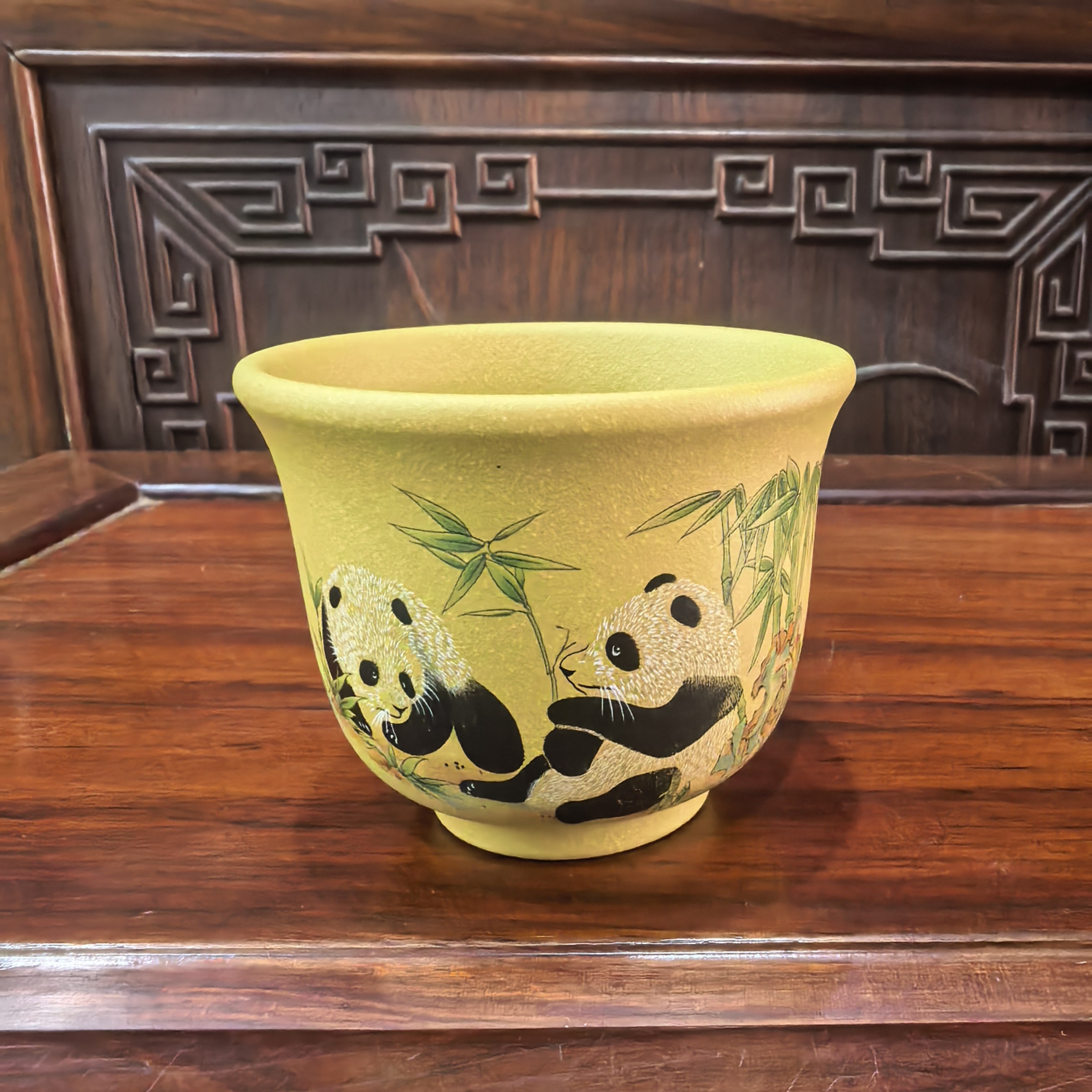 熊猫富竹杯宜兴原矿紫砂黄金段泥茶杯