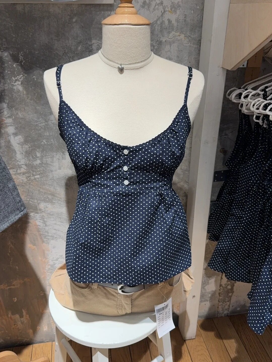 BM Dark Blue Lace Cami: New Summer Polka Dot Style Top - Product image 5