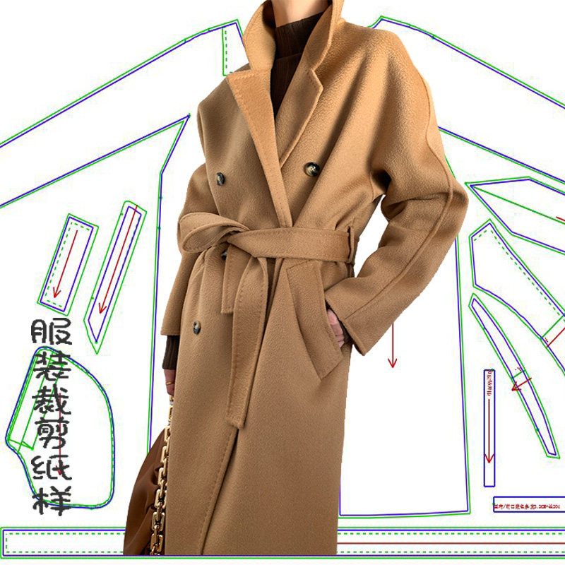 秋冬女装双面尼羊绒中长款大衣纸样版裁剪图纸呢子外套潮裁衣模板,个性定制/设计服务/DIY,大衣定制/加工,淘宝优惠券,粉丝福利购,淘宝优惠卷