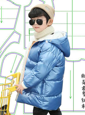 冬季新款儿童羽绒外套纸样版裁剪图纸男童女童棉服双面穿裁衣模板