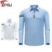 POLO翻领T恤衫 长袖 白蓝色运动休闲户外秋上衣球服 男士 高尔夫服装