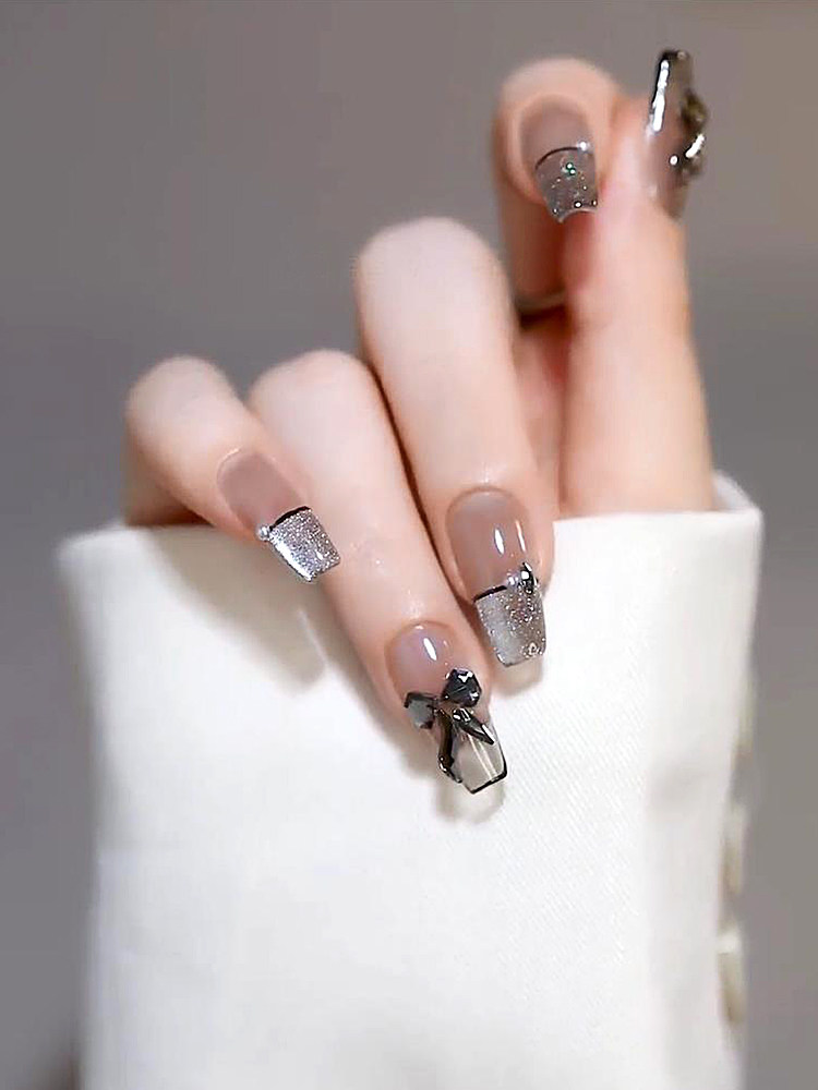 diy冷色系黑透钻蝴蝶结异形钻美甲饰品网红美甲款式平底钻美甲钻