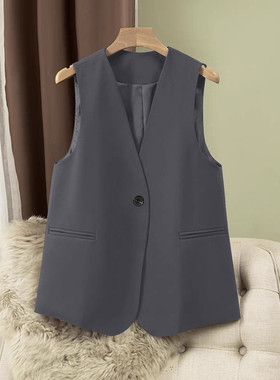 西装马甲女灰色2025秋季新款大码背心V领坎肩宽松时尚西服马夹潮