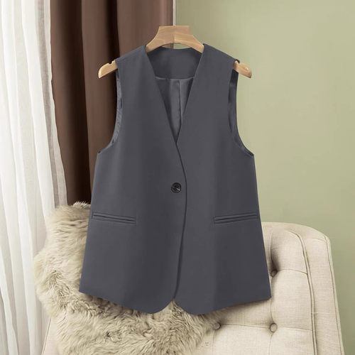西装马甲女灰色2026春秋新款大码背心V领坎肩宽松时尚西服马夹潮