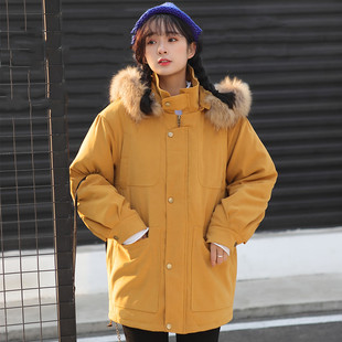 加绒时尚 新款 保暖外套潮 派克棉服女冬季 加厚可拆卸貉子真毛领工装