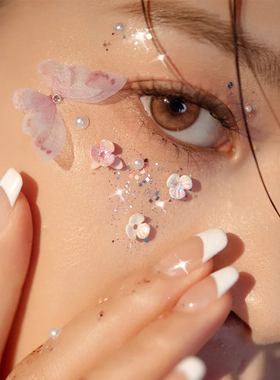 脸上贴饰品化妆贴脸钻干花蝴蝶脸贴眼妆亮钻泪钻儿童表演化妆