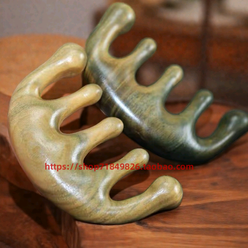 按摩梳绿檀木经络梳头皮刮痧梳