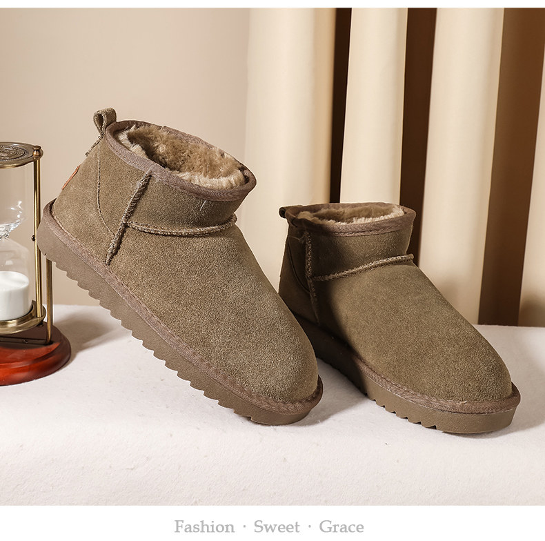 真皮2023新款冬女士舒适休闲经典迷你纯色厚底防水时尚短筒雪地靴,女鞋,时尚雪地靴,淘宝优惠券,粉丝福利购,淘宝优惠卷