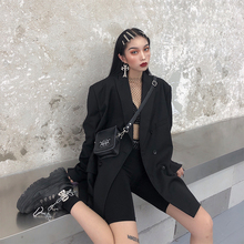 鬼姐姐黑色小西装2020女中长款chic复古港风宽松西服春秋薄外套潮