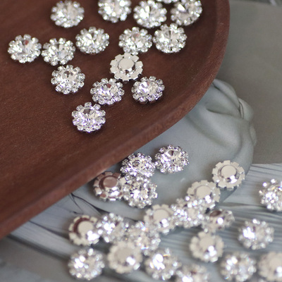 无银色小花水钻DIY饰品配件