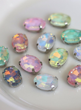 10x14mm椭圆彩色蛋白手缝爪钻DIY头饰衣服装饰水钻配件