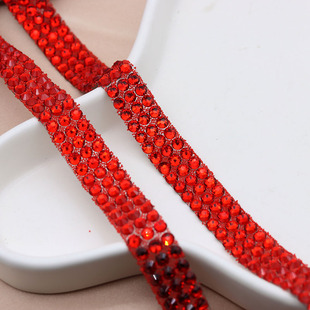红色玻璃水钻链条带背胶衣服鞋子包包秀禾服装饰链子