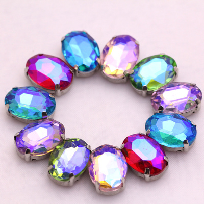 10x14mm椭圆幻彩AB玻璃手缝石毛衣包包鞋子等装饰水钻饰品DIY钻饰