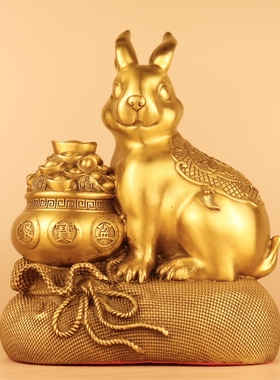 送福客厅兔子摆件铜复古