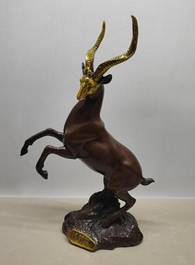 黄铜生肖羊摆件复古色领头羊铜羊工艺品办公室风水摆设家居装饰品