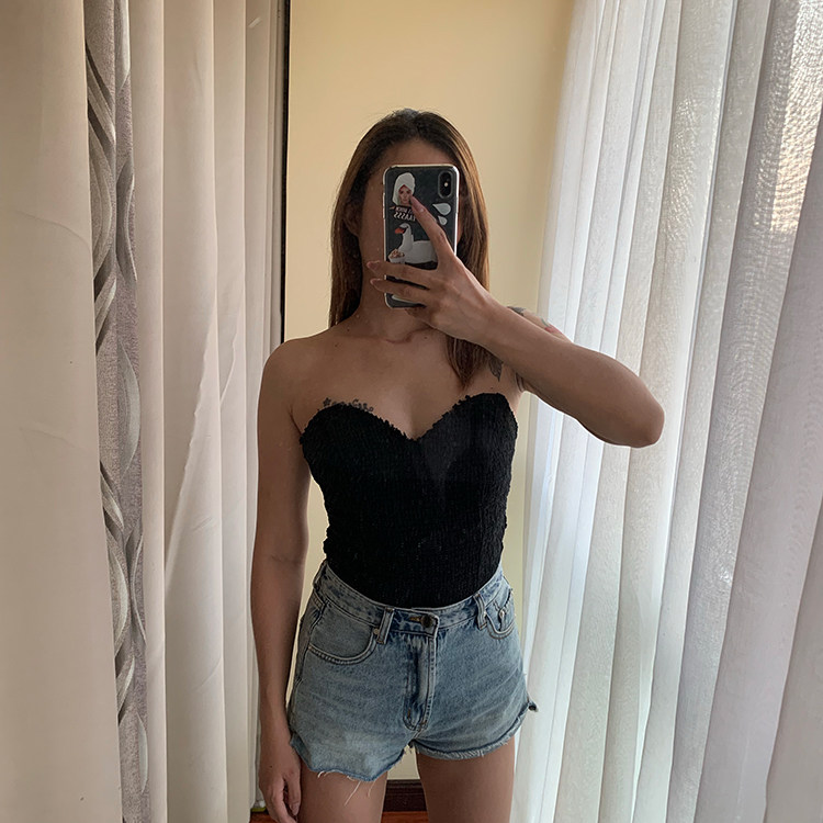 abby欧美性感v领裹胸上衣女小香风网红针织显胸修身显瘦露肩背心