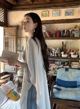 新中式国风白色旗袍披肩女外搭苏州旅游穿搭针织毛线镂空开衫