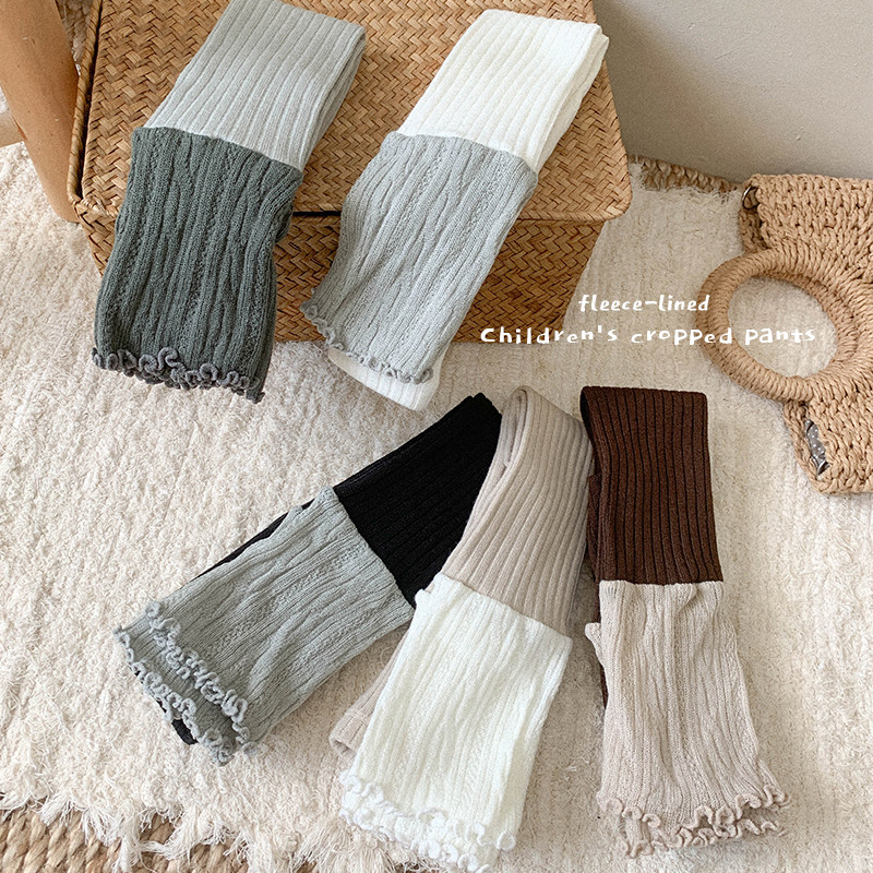 薄绒翻口卷边九分裤秋冬款女童舞蹈打底裤外穿袜子瘦腿袜护膝保暖