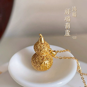 民族风国潮镂空祥瑞福字葫芦项链女S925纯银如意福禄新中式锁骨链