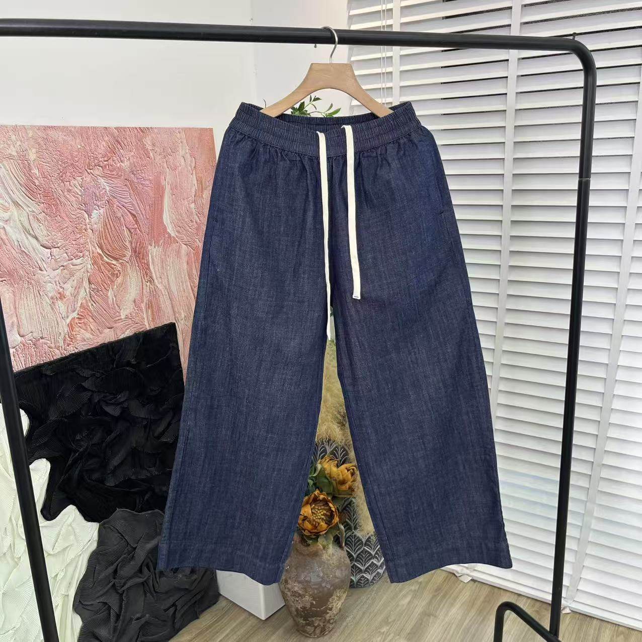 「木佐严选」水洗棉麻百搭松紧腰休闲直筒阔腿长裤女E5993,女装/女士精品,休闲裤,淘宝优惠券,粉丝福利购,淘宝优惠卷