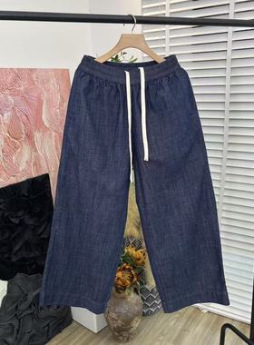 「木佐严选」水洗棉麻百搭松紧腰休闲直筒阔腿长裤女E5993