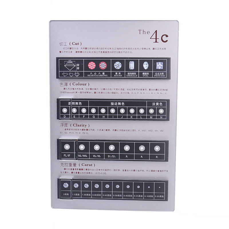 钻石4c展示牌裸钻分级宝石银黑色繁体级别讲解牌销售牌切工4c牌子