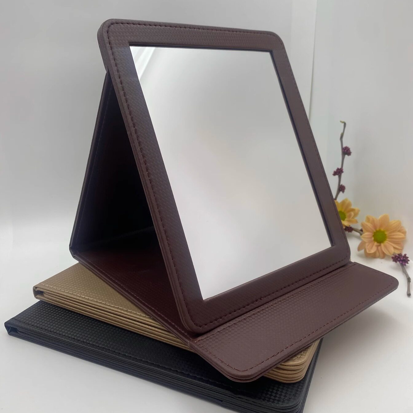 珠宝店镜子折叠单面皮革镜眼镜柜台镜金店看货镜高清化妆镜梳妆镜