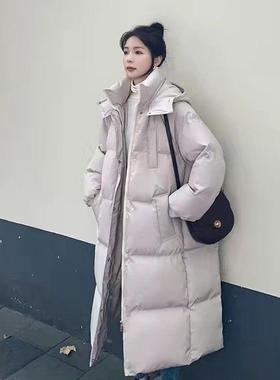 红色过膝绒棉服女冬季2025年新款中长款加厚面包服棉袄棉衣外套