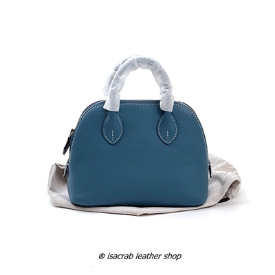 纯手工蜡线mini牛仔蓝保龄球女包头层牛皮包全钢五金斜挎包手提包