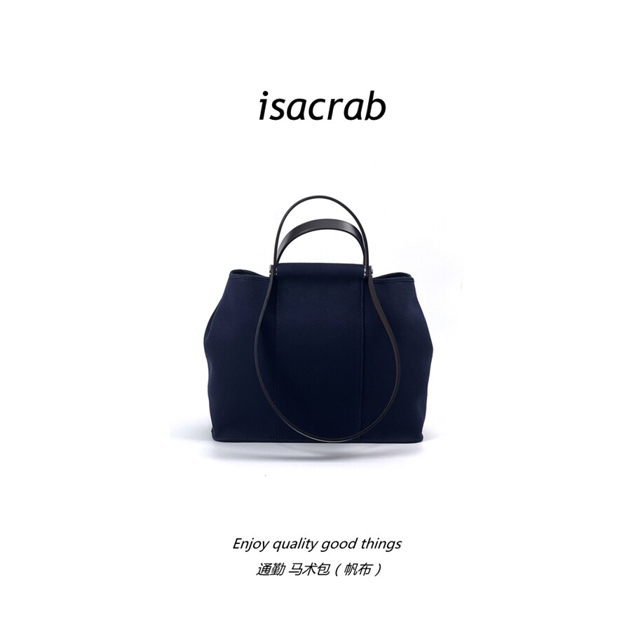 isacrab 藏青马术包 通勤帆布水桶包大容量 牛皮肩带 单肩手提包,箱包皮具/热销女包/男包,通用款女包,淘宝优惠券,粉丝福利购,淘宝优惠卷