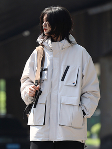 你初恋老王【三防】羽绒服外套白鸭绒可拆卸连帽男机能工装棉袄女