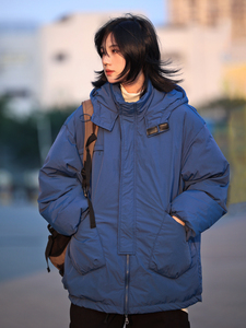 你初恋老王90白鸭绒工装连帽羽绒服男日系大口袋夹克羽绒面包服女