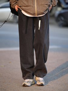 你初恋老王复古水洗牛仔裤男宽松长裤直筒阔腿裤子日系休闲裤男士