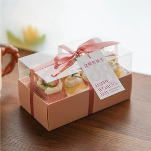 3.8女神节透明长条蛋糕卷包装盒毛巾卷瑞士卷千层蛋糕甜点打包盒